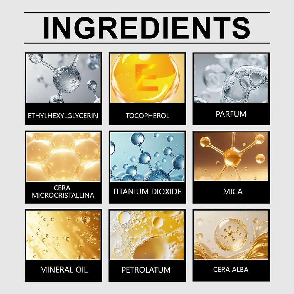 Foundation stick ingredient chart displaying tocopherol mineral oil and titanium dioxide formulas