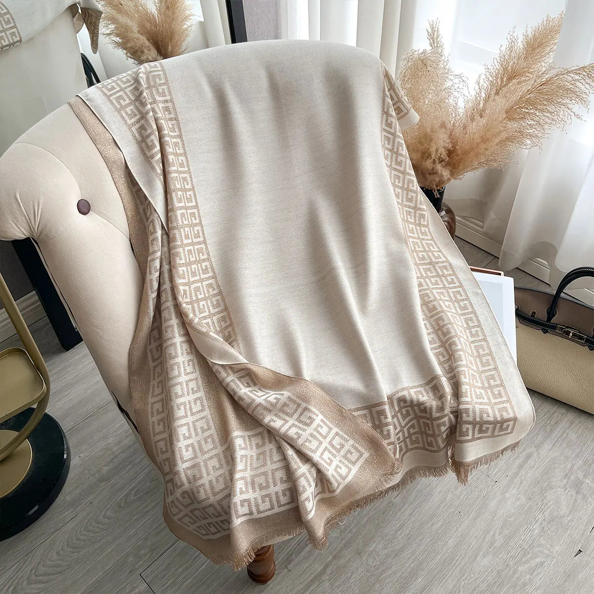 Sun-Protective Hijab Scarf with Golden Thread Accents for Styling