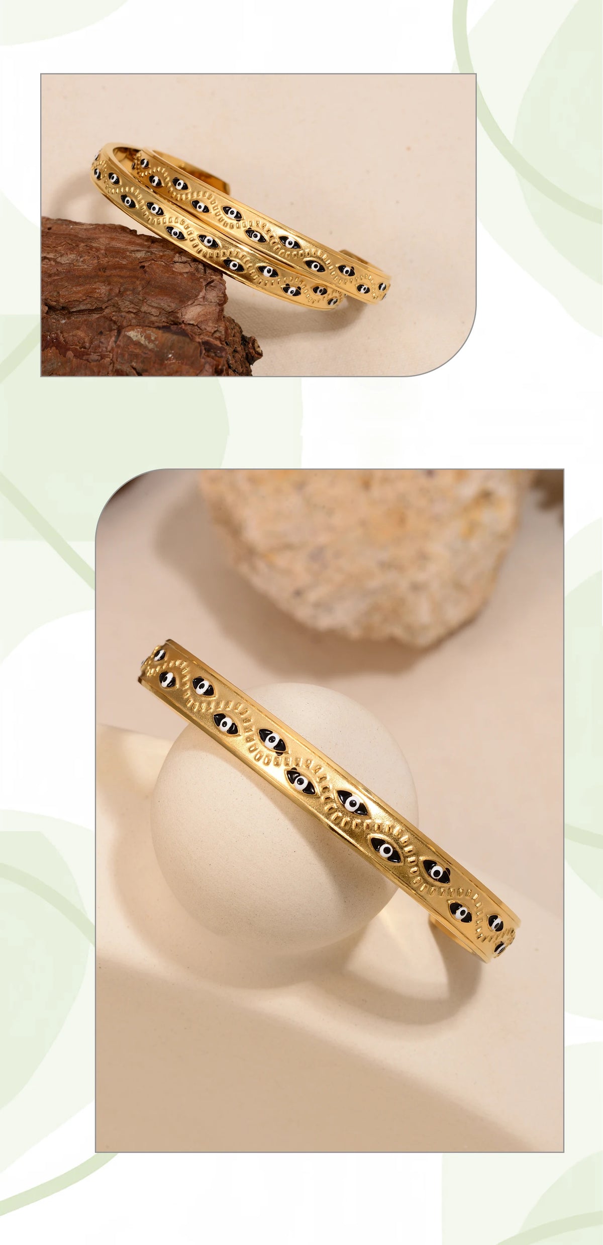 Women’s stainless steel cuff bracelet with an evil eye motif