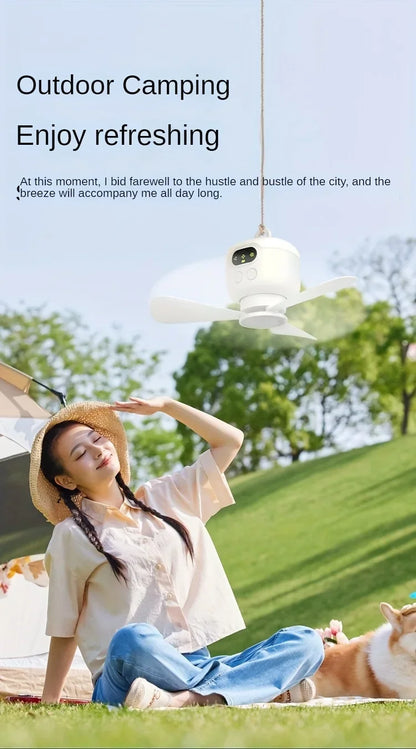Portable USB Rechargeable Mini Fan With Light For Camping And Dorms