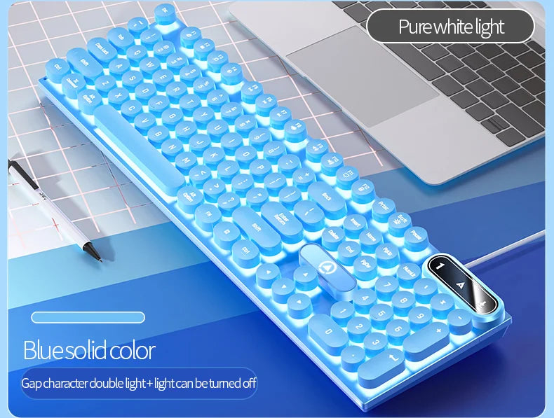 mechanical typewriter keyboard with round retro LED backlit keys