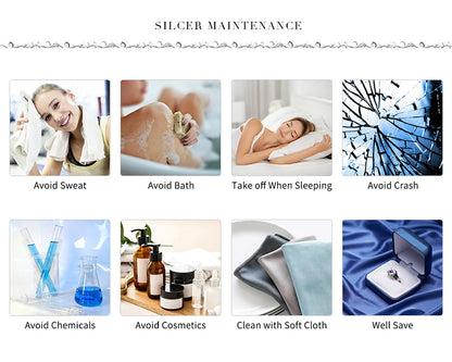 An informational graphic showing 8 jewelry care tips with icons and text captions.