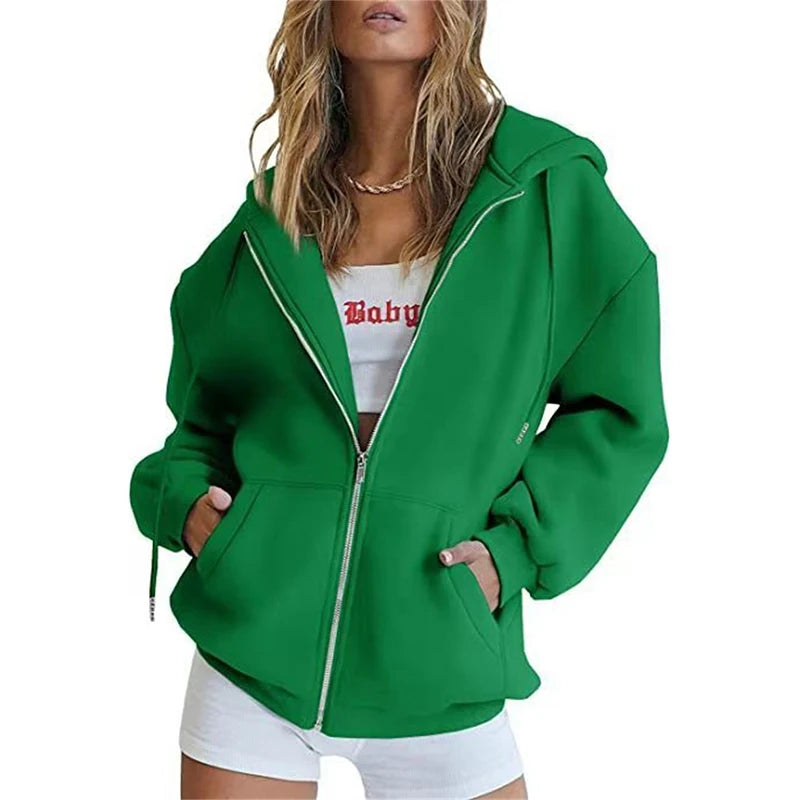 Women's Hoodie With Zip Front Long Sleeves for casual wear
