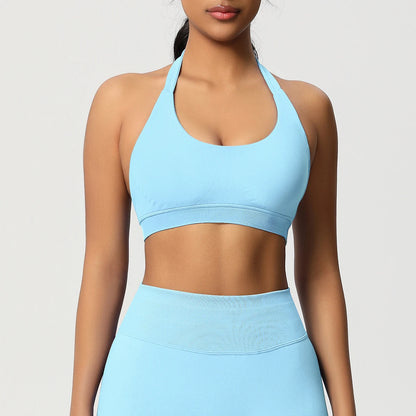 Women’s Seamless Halter Backless Push-Up Sports Bra Cotton-Poly For Gym Running