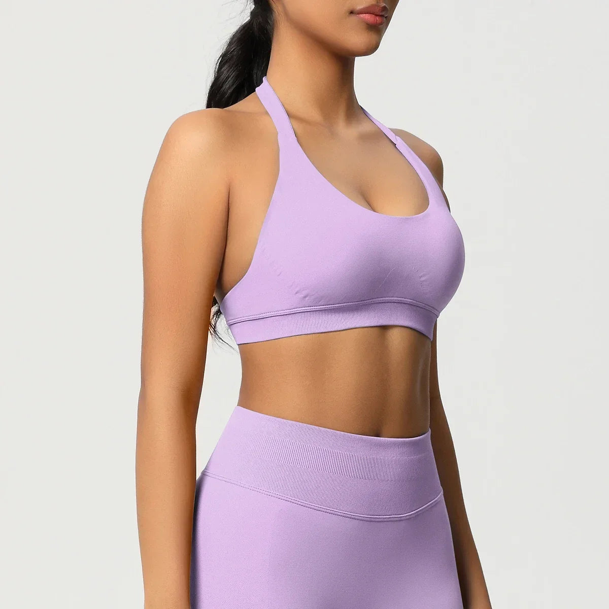 Women’s Seamless Halter Backless Push-Up Sports Bra Cotton-Poly For Gym Running