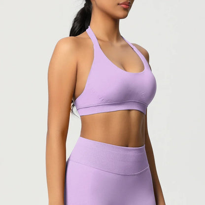 Women’s Seamless Halter Backless Push-Up Sports Bra Cotton-Poly For Gym Running