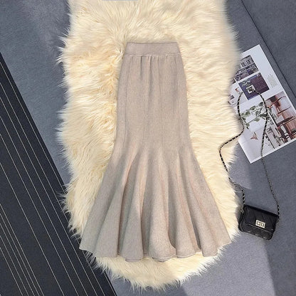 High Waist Knit Mermaid Skirt - Elegant Trumpet Style Long Skirt for Women