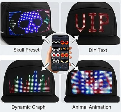 LED message display baseball cap with customizable text