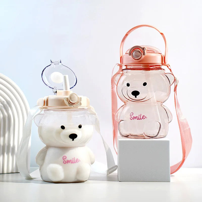 Insulated Teddy Bear Water Bottle 1000ml With Straw And Strap