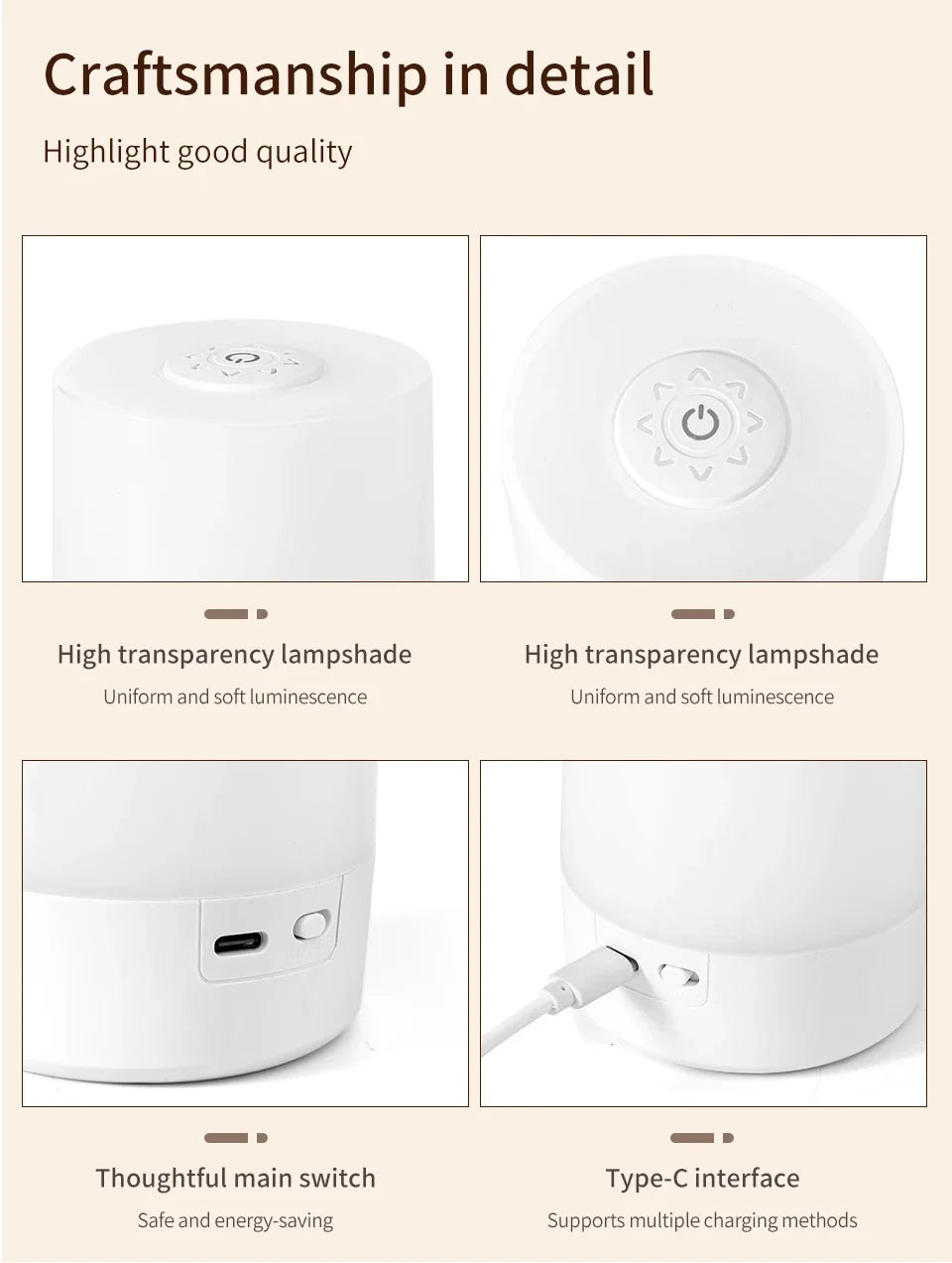 Touch bedside lamp with remote control and three light modes