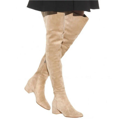 Women's stretch over-the-knee boots with block heel and side zip