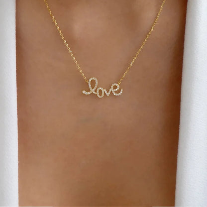 Necklace rhinestone pendant necklace set with crystal and love script letters