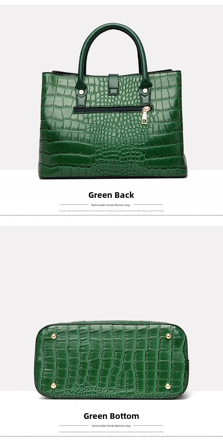 Crocodile-pattern handbag set with shoulder bags