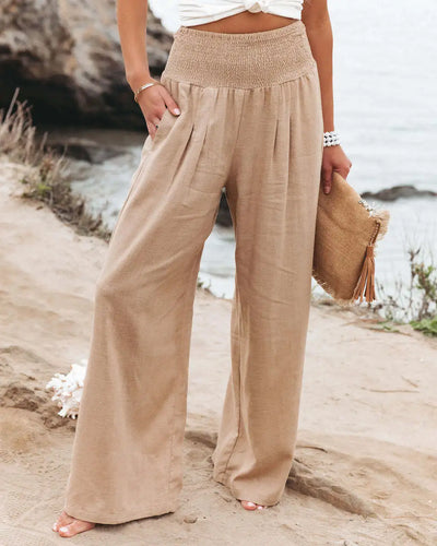 Women's Nylon-Cotton Blend Pants With Drawstring Wide-Leg And Mid Rise Breathable