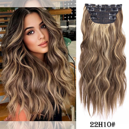 Synthetic Clip In Hair Extensions 11Color Synthetic Clip In Hair Extensions Long Wavy 4Pcs/Set Piece 11 Clip-In Hairpieces