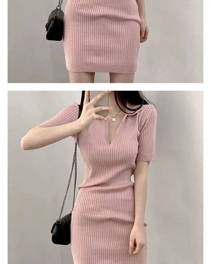Breathable Dress with V-Neck and Empire Waist Knee Length for Effortless Daytime Style