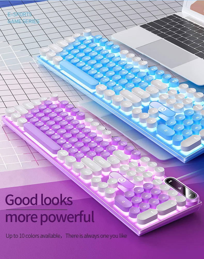 Tech & Electronics mechanical typewriter keyboard with round keys and LED backlit illumination