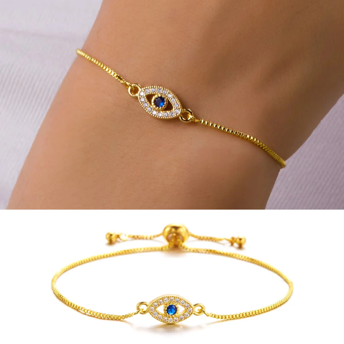 Bracelet with a heart-shaped zircon evil eye charm