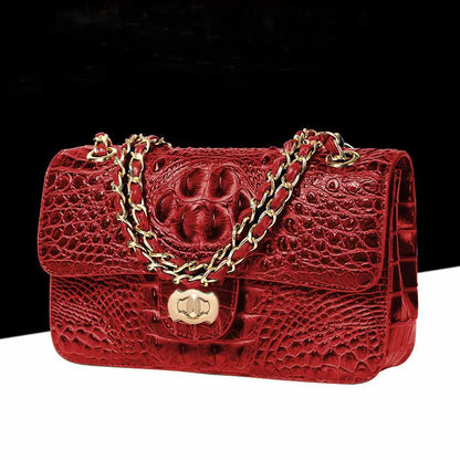 Textured Leather Crossbody Bag With Crocodile Pattern And Durable Build And Everyday Chain Strap