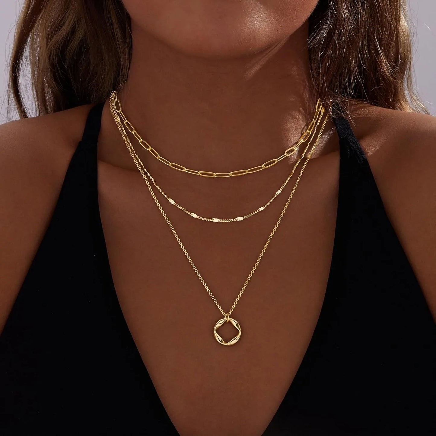 Layered Gold Necklaces Set - 14K Gold Plated Stackable Chain Choker Necklace