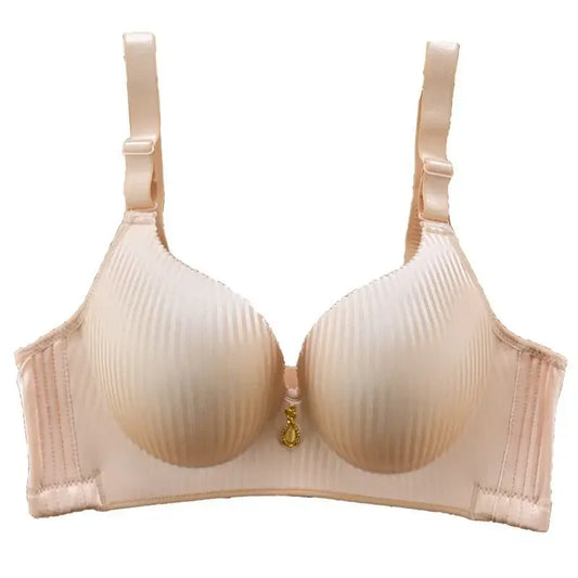 Womens bra wireless push up seamless molded lift with vertical ribbed cups and center charm