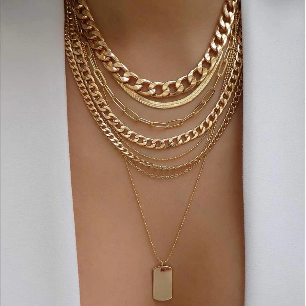 Necklace set layered crystal pendant with rhinestones