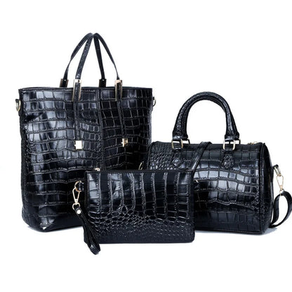 Women's three-piece crocodile-embossed handbag set