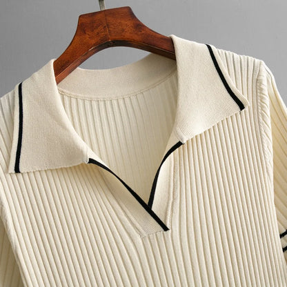 Polo-Neck Dress Knee-Length Office to Casual Wear Breathable