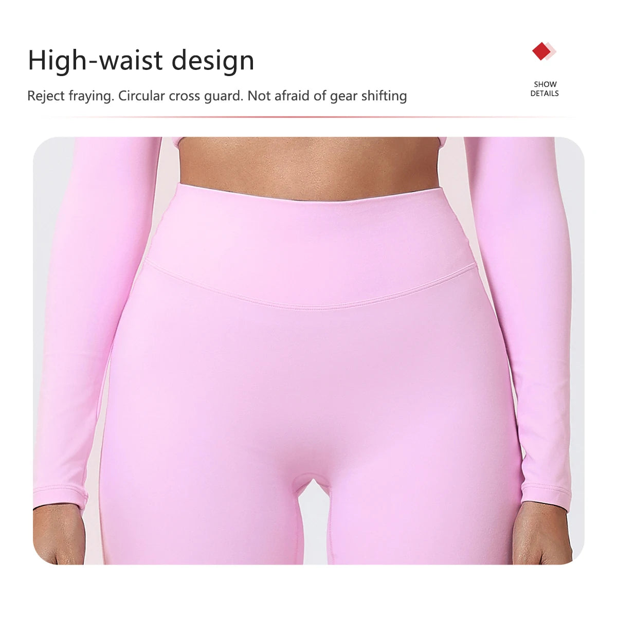 Light pink high waist compression leggings in a stretchy, seamless knit fabric for workouts.