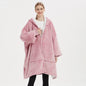 Unisex Ultra Thick Lamb Velvet Pajamas With Hooded Blanket And Zipper For Winter Sleepwear