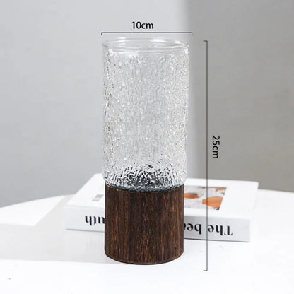 Crystal Glass Vase With Solid Wood Base In Modern Style With Slim Profile For Centerpiece Display