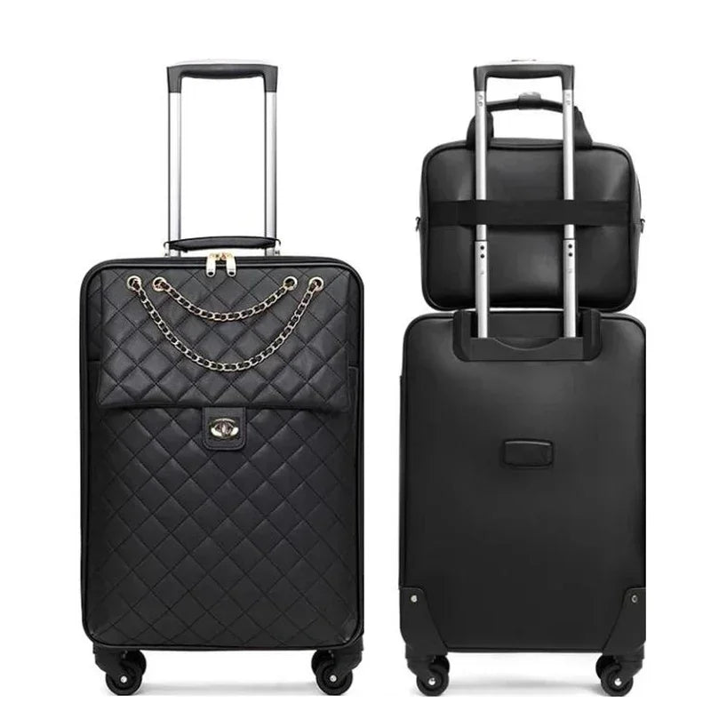 20"24"28" INCH Women Leather Trolley Rolling Luggage Check In Cabin Spinner Suitcase On Wheels