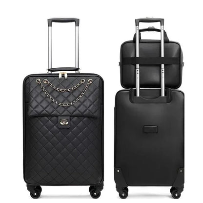 20"24"28" INCH Women Leather Trolley Rolling Luggage Check In Cabin Spinner Suitcase On Wheels