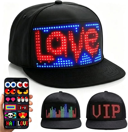 LED message display baseball cap with customizable text