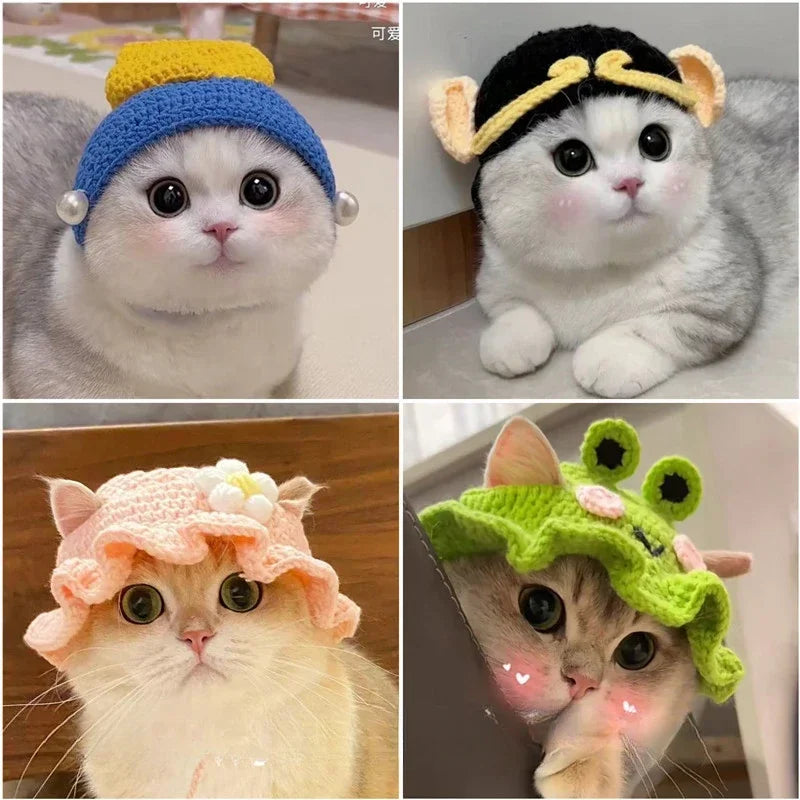 Soft Hat Hand-Crocheted with Elastic Fit for Cats Photo Prop