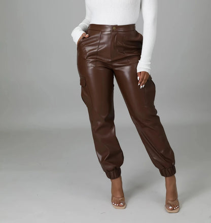 Sculpted PU Leather Pants With High Waist And Relaxed Harem Fit For Versatile Office To Evening Wear