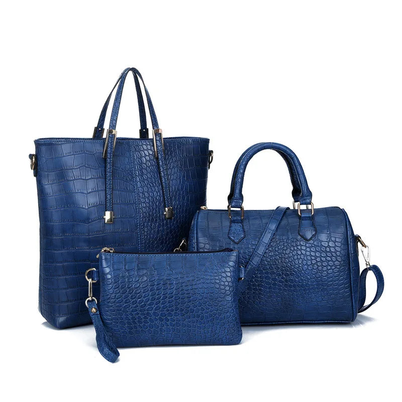 Women's three-piece crocodile-embossed handbag set