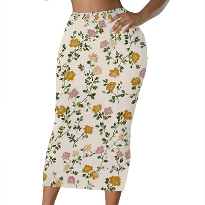 Women's floral print midi skirt with an elastic waist