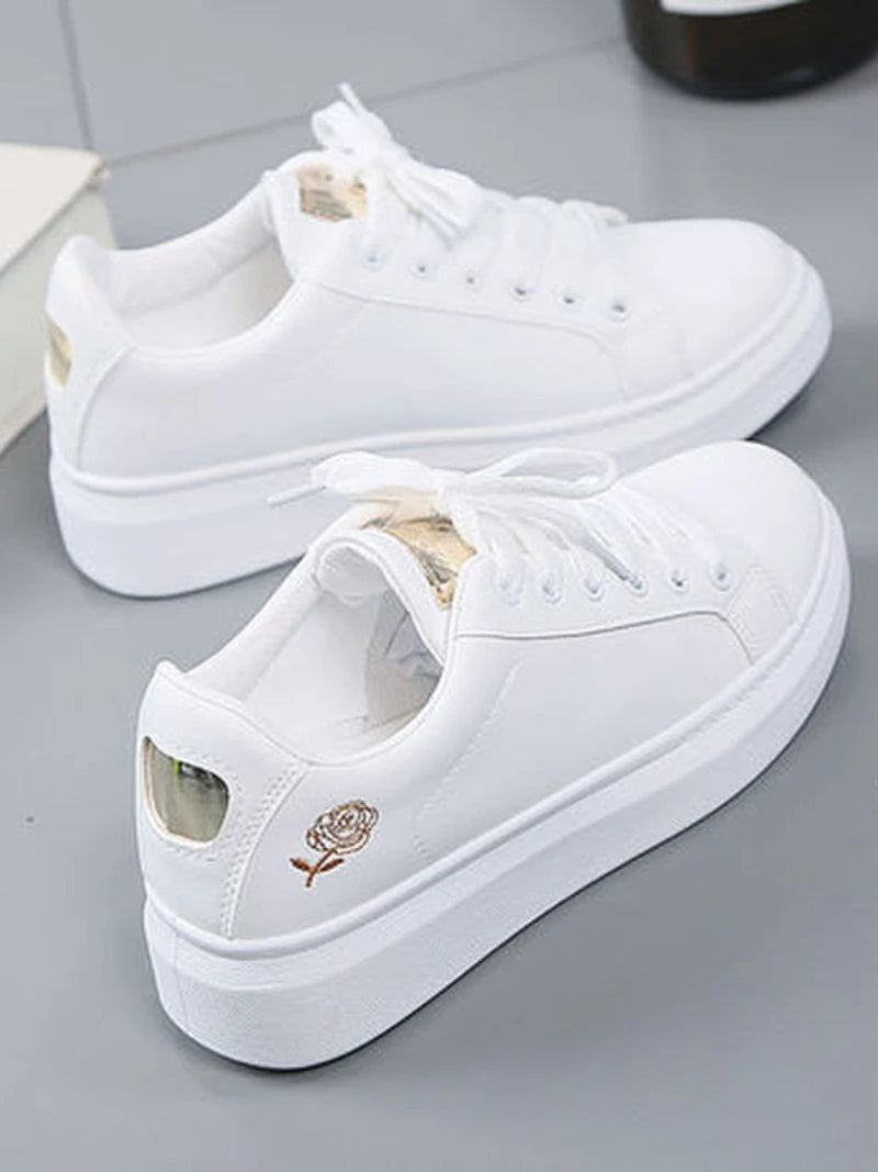 New 2026 Designer Shoes Women Running Spring Autumn Fashion White Breathable Embroidered Flower Lace-Up Casual Sneakers Zapatos De Mujer