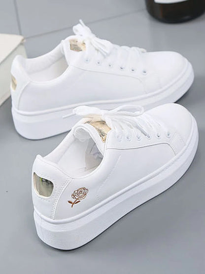 New 2026 Designer Shoes Women Running Spring Autumn Fashion White Breathable Embroidered Flower Lace-Up Casual Sneakers Zapatos De Mujer