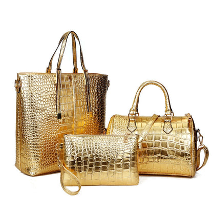 Women's three-piece crocodile-embossed handbag set