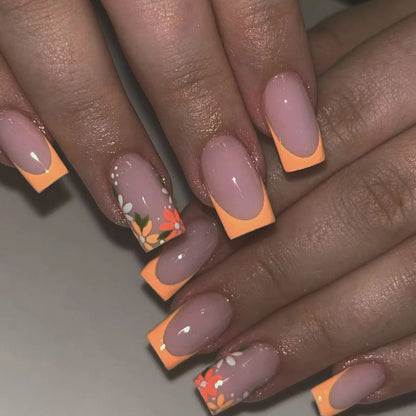24Pcs French Tip Handmade Press On Nails Minimalist Solid Color Fake Nails Medium Square Full Cover Press On Nail Tips With Glue