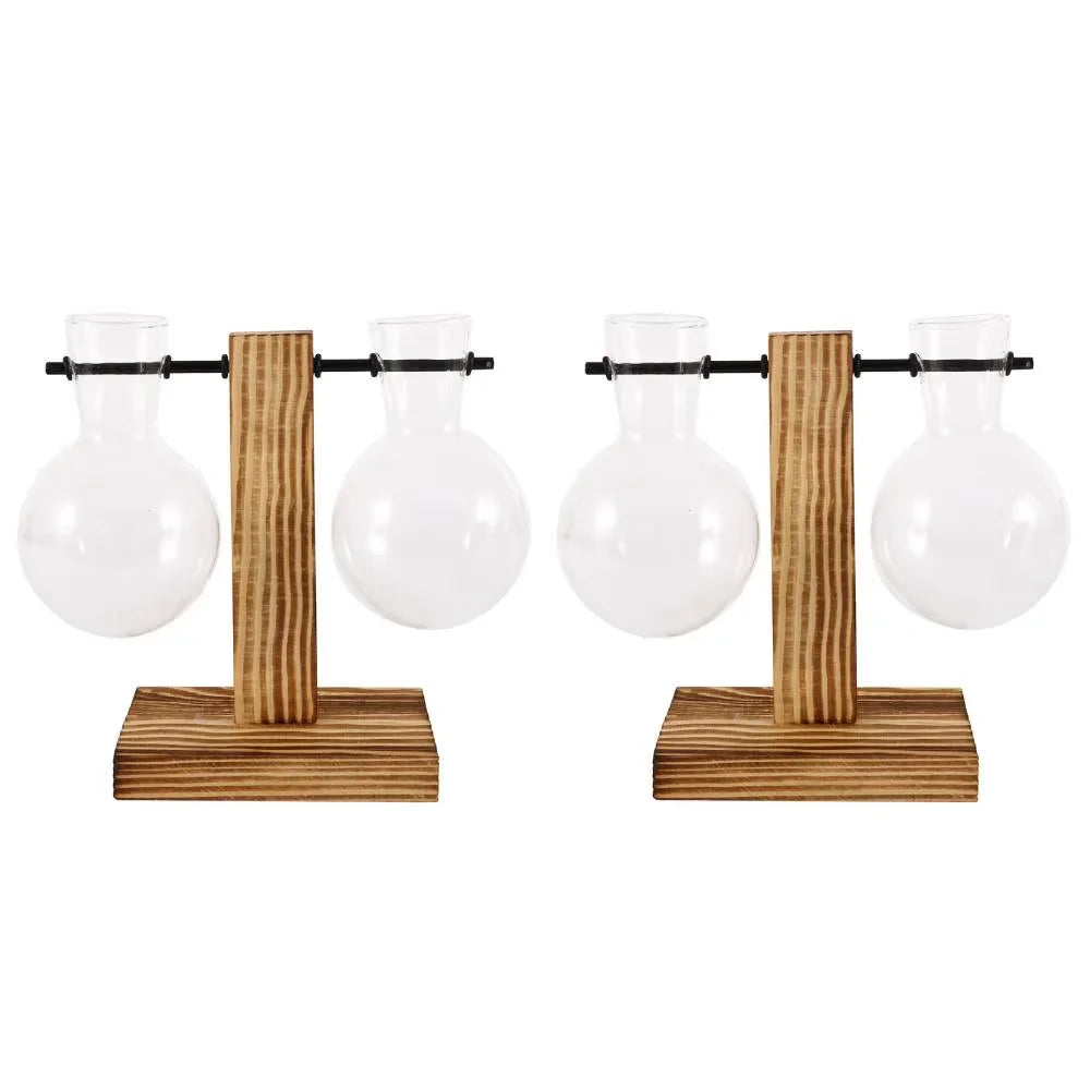 Glass Bulb Vase on Wooden Stand for Desk Decor and Office Display
