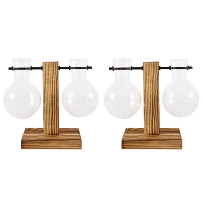 Glass Bulb Vase on Wooden Stand for Desk Decor and Office Display