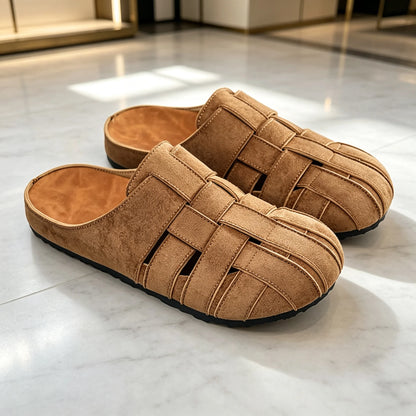 Men's woven closed-toe mule slippers with padded insole