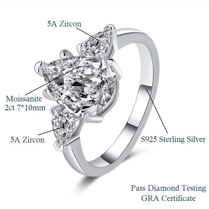 Pear-Cut Ring with Moissanite Center Stone GRA Certification D Color VVS1 for Engagement