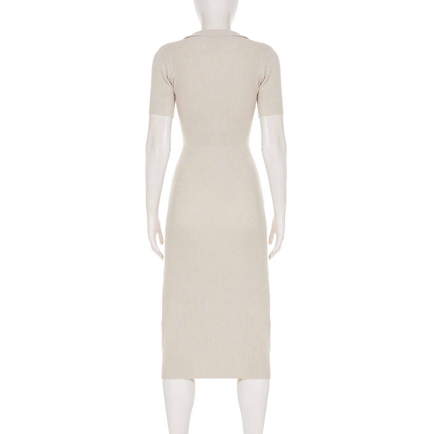 Lightweight Maxi Dress with Hollow Out Knit Polo Neck and Button Front