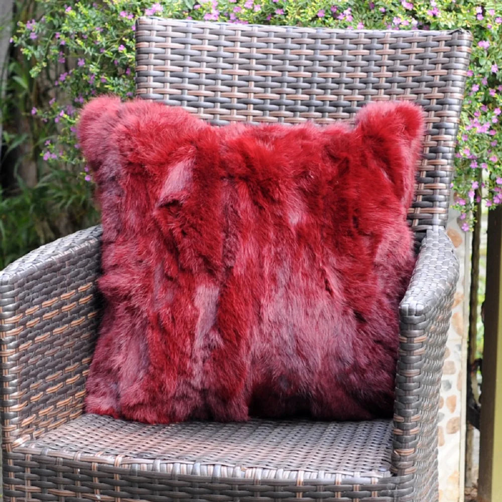 Natural Fur Patchwork Cushion Cover for Sofa, Genuine Rabbit Fur Cushion Cover, Home Decoration