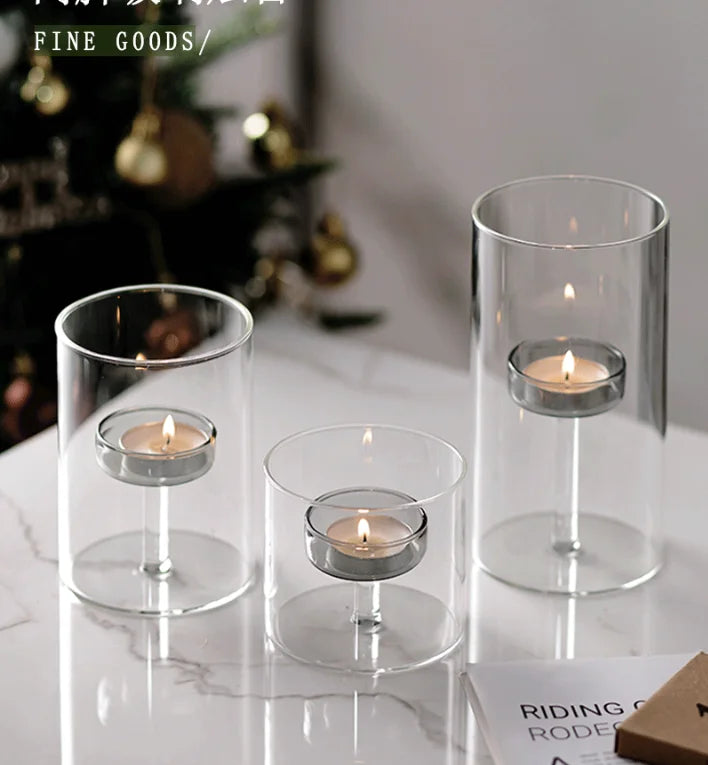 Glass candle holder for block candles and table decor