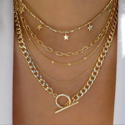 Necklace layered crystal pendant set with star charms and rhinestones